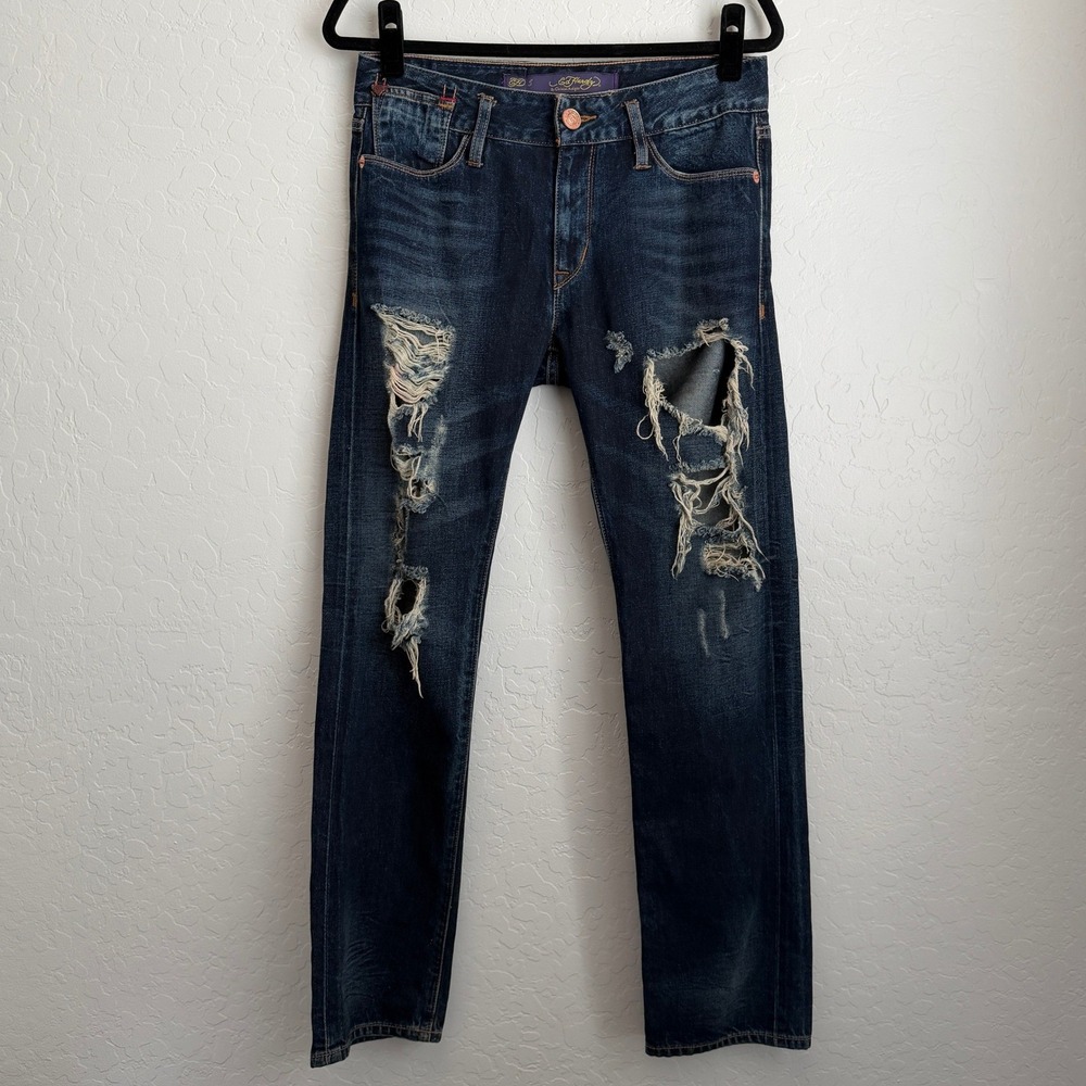 Ed Hardy Women's Distressed Boyfriend Denim Jeans Sz 28